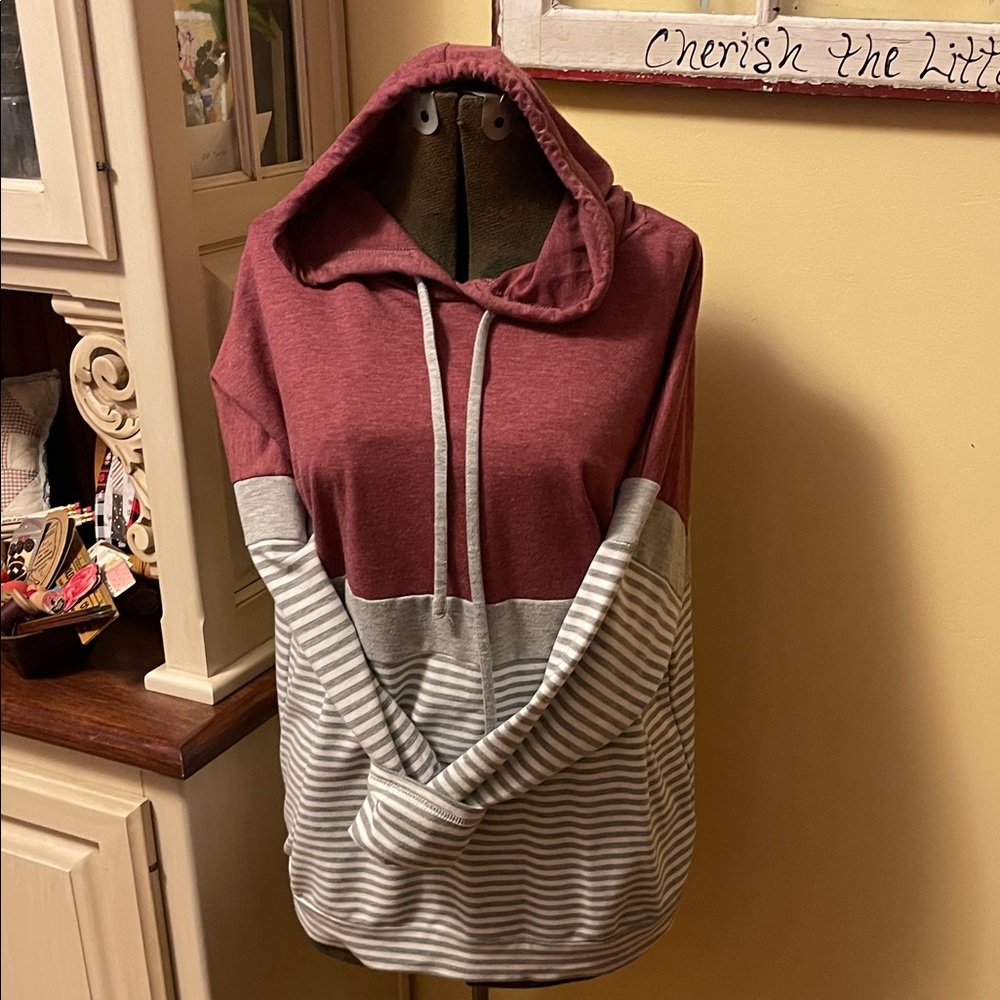 Amazon Maroon and Gray Striped Hoodie Sweater
